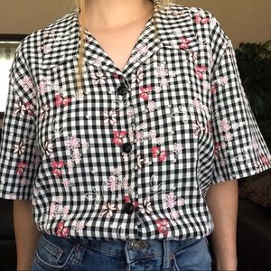 Vintage Checkered Butterfly Button Up